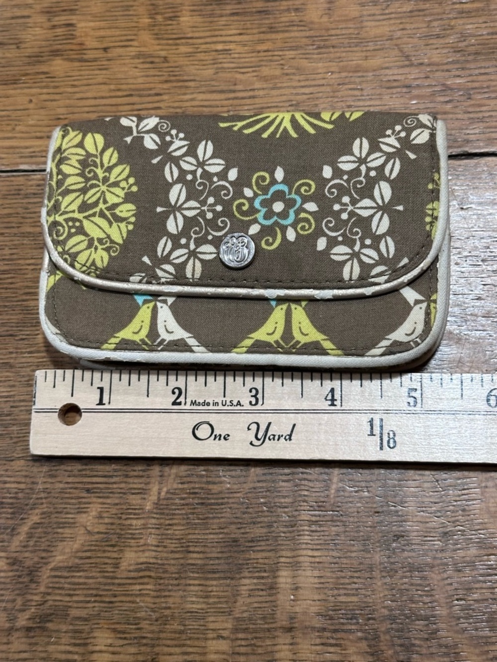 Vera Bradley Brown Quilted Wallet with Lime and‎ Cream Floral Accent